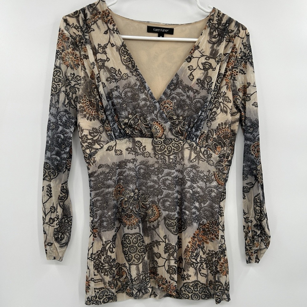 Vintage Karen Kane Womens Y2K Fairy Grunge Babydoll Top Size M Brown Whimsigoth